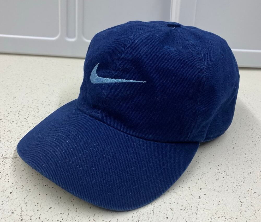 VTG 90s Nike center swoosh logo cotton micro-corduroy graphic strapback hat